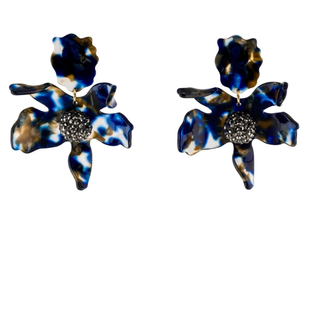 Lele Sadoughi Blue Large Crystal Lily Earrings